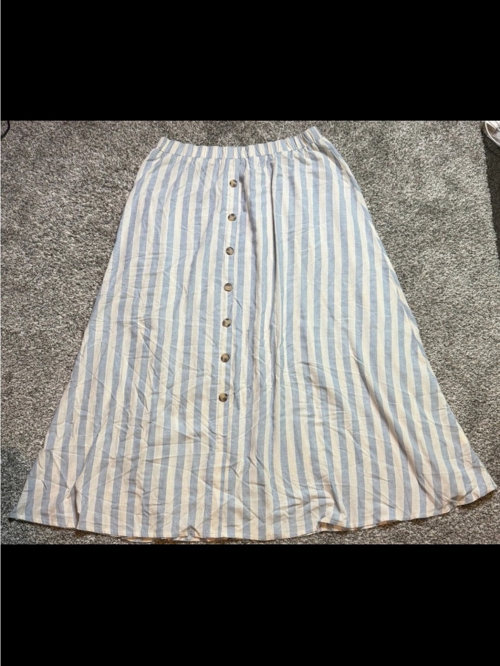 SHEIN Blue and White Striped Button-Front A-Line Midi Skirt